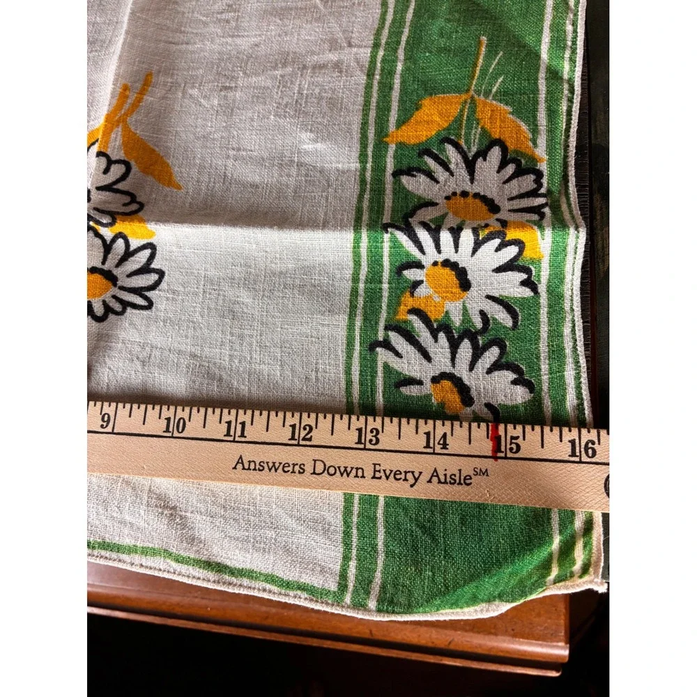 Unbranded Tea Towel Unisex OS Green Excellent Vintage Daisy Floral Print Linen